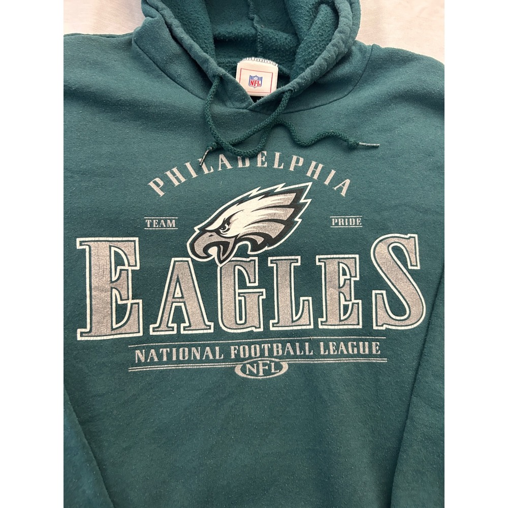 Vintage Philadelphia Eagles NFL Hoodie Mens XL Green Fleece Pullover Sweatshirt - Picture 4 of 8